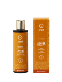 front view of the Orange Vitality Shampoo packaging by khadi