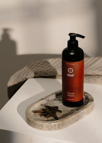 Still life featuring Ayurveda Everyday Pippali Pepper Hand Soap – gentle hand cleansing with an exotic pepper aroma
