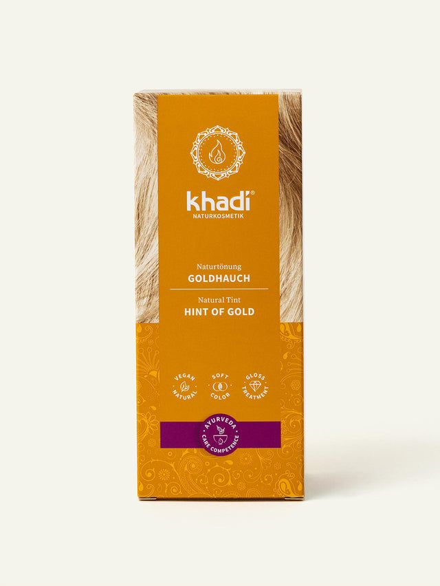 Image of Golden Hue plant-based hair color packaging, side view by khadi