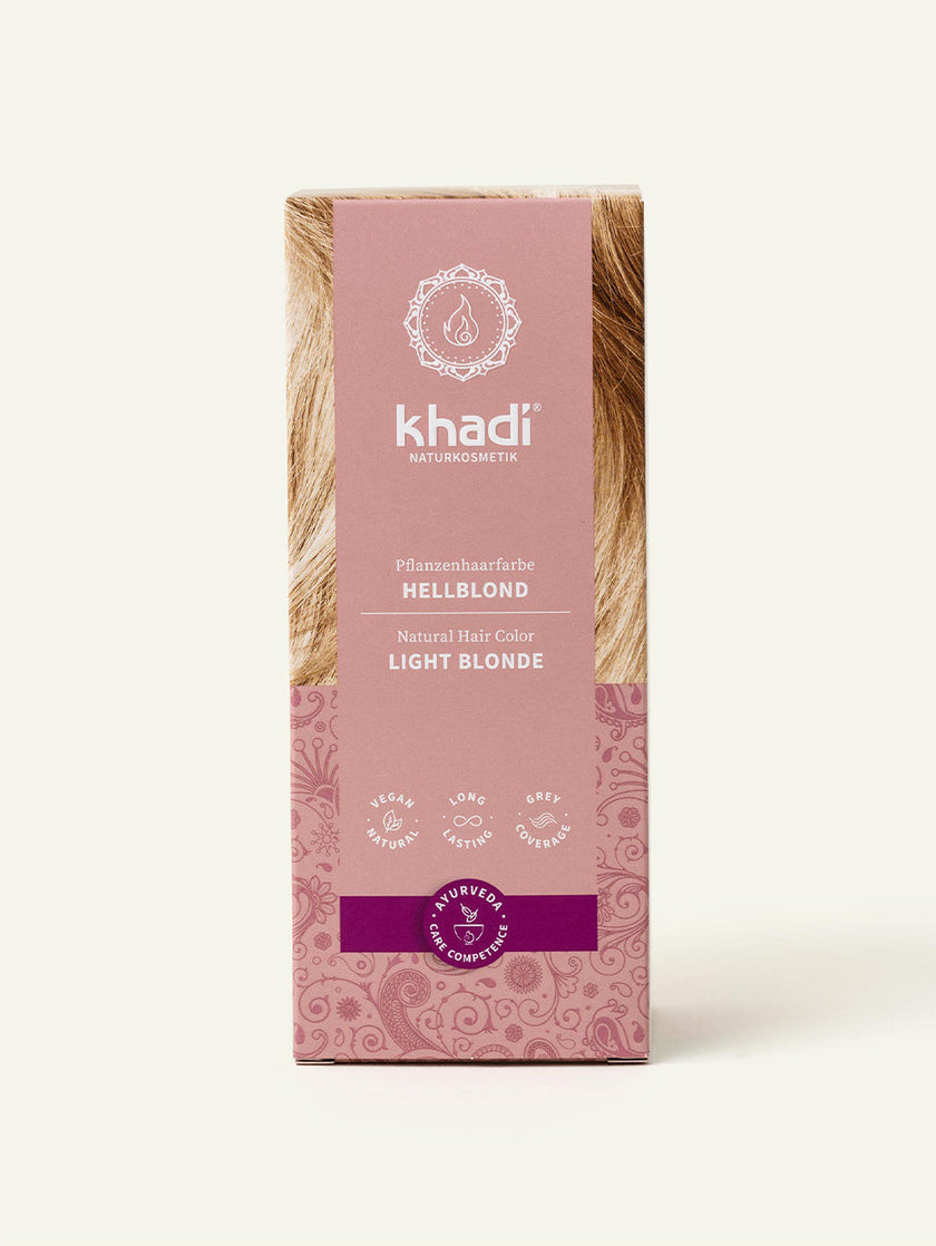 Image of Light Blonde plant-based hair color packaging, side view by khadi