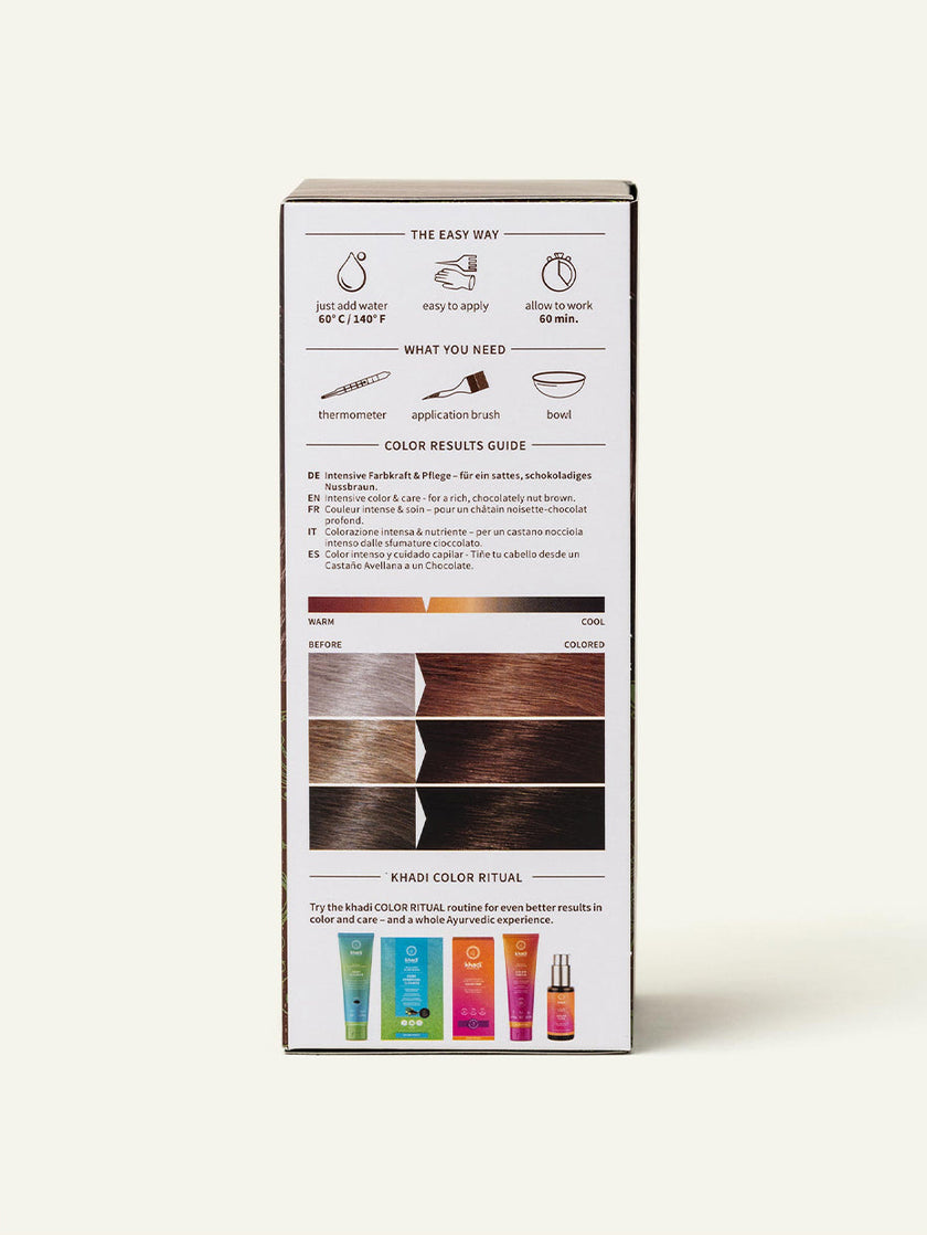 Image of Nut Brown plant-based hair color packaging, side view by khadi