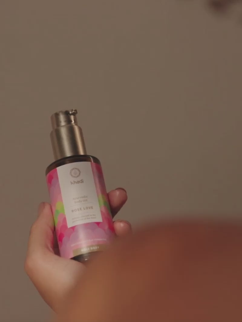 Video of khadi Rose Love Body Oil on a model’s body