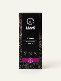 Image of Black plant-based hair color packaging, front view by khadi