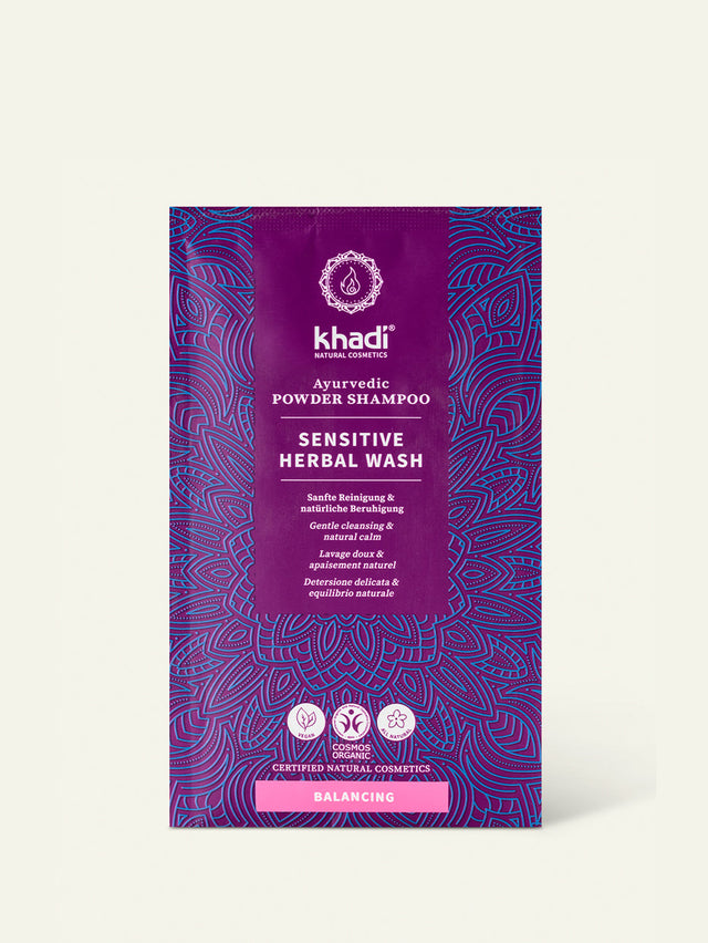 Image of Sensitive Herbal Wash Powder Shampoo, packaging by khadi